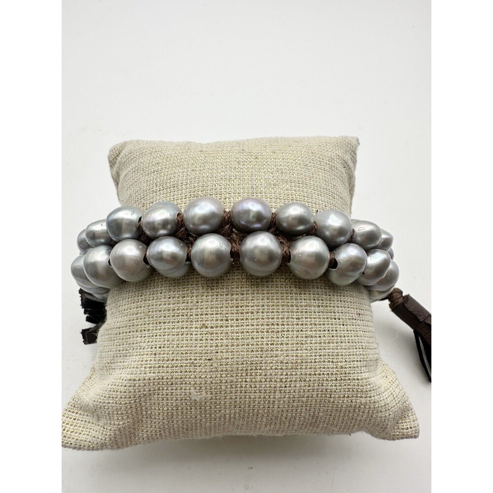 Double Strand Freshwater Pearl Wrap Bracelet Braided Cord Adjustable